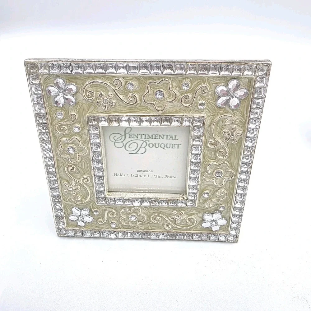 3 Sentimental Bouquet‎ Mini Photo Picture Frames Metal & Rhinestones Multicolor